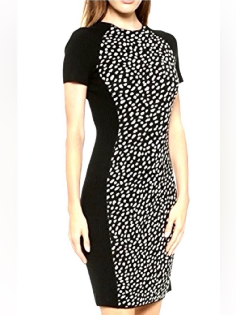 Tory Burch Gemma Polka Dot Sheath Dress Black White Merino Wool Size L
